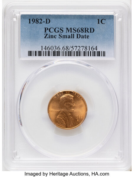 1982-D 1c Zinc, Small Date MS RD thumbnail 3