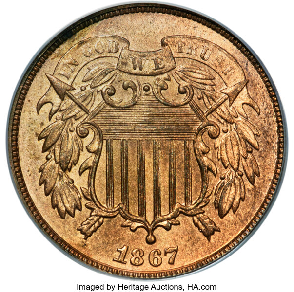 2-Cent Piece Set 2c no 1867 DDO, 10 Coins MS RD thumbnail 12
