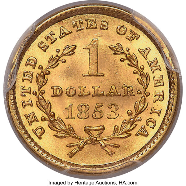 Liberty Gold Dollar G$1 Type 1, 1849-1854 [Type] MS66 thumbnail 2