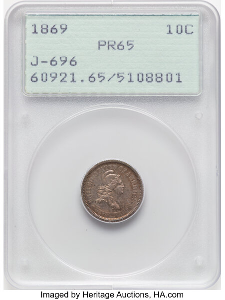 1869 P10c Silver, J-696 PR thumbnail 2