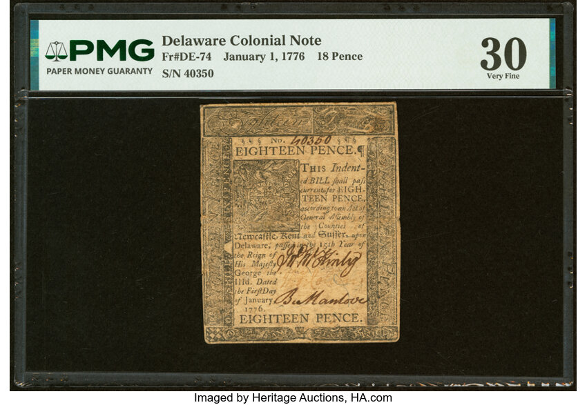 Jan 1, 1776 18d Delaware (Fr. DE74) thumbnail 2