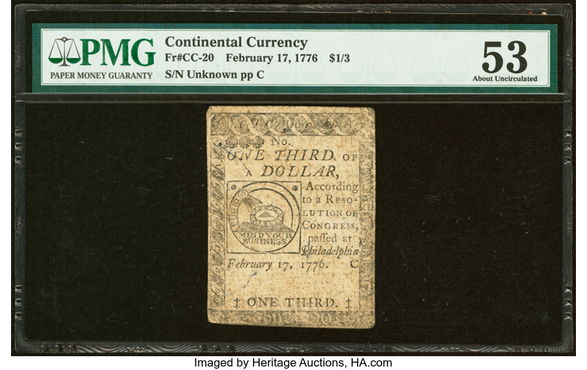 Feb 17, 1776 $1/3 Continental Congress (Fr. CC20) thumbnail 2