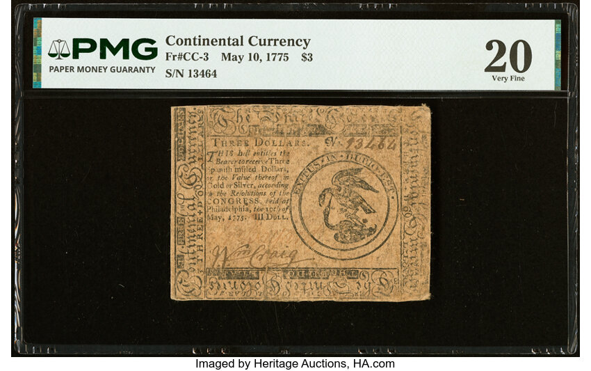 May 10, 1775 $3  Continental Currency (Fr. CC3) thumbnail 3