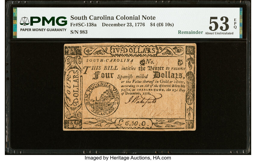 Dec 23, 1776,1777 on the back $4  South Carolina (Fr. SC138a) thumbnail 3