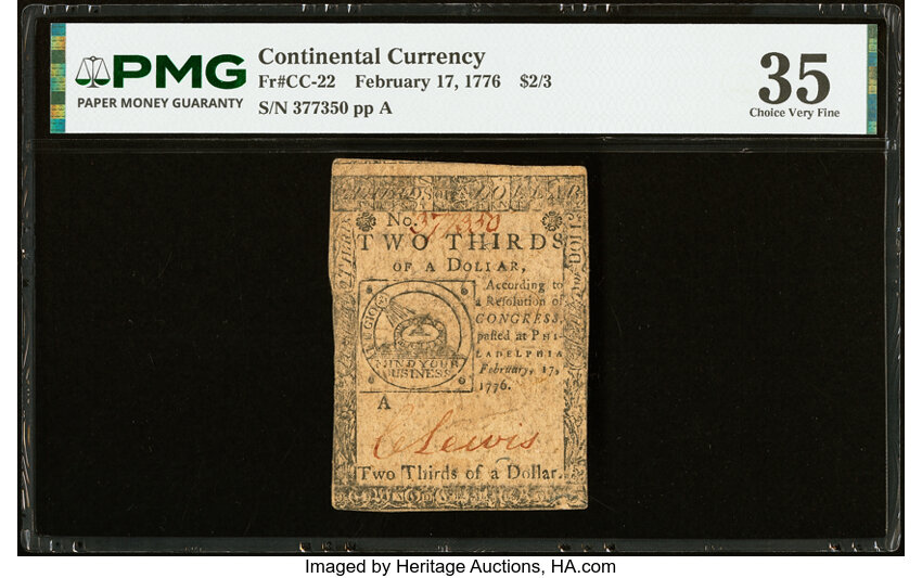 Feb 17, 1776 $2/3 Continental Congress (Fr. CC22) thumbnail 3
