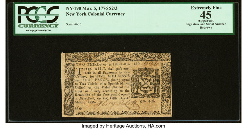 Mar 5, 1776 $2/3 New York (Fr. NY190) thumbnail 2