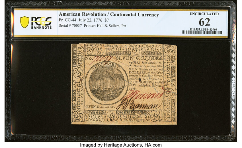 Jul 22, 1776 $7  Continental Congress (Fr. CC44) thumbnail 2