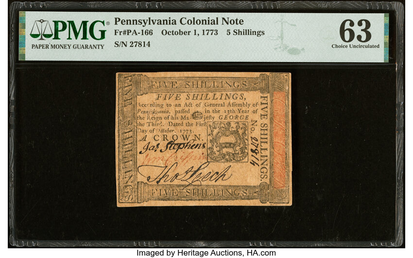 Oct 1, 1773 5s Pennsylvania (Fr. PA166) thumbnail 2