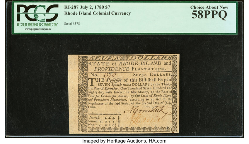 Jul 2, 1780 $7  Rhode Island (Fr. RI287) thumbnail 2