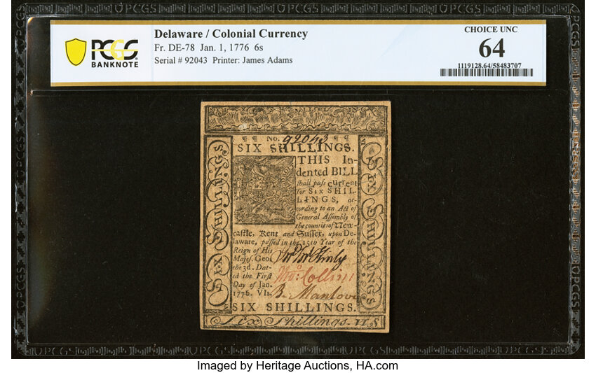 Jan 1, 1776 6s Delaware (Fr. DE78) thumbnail 4