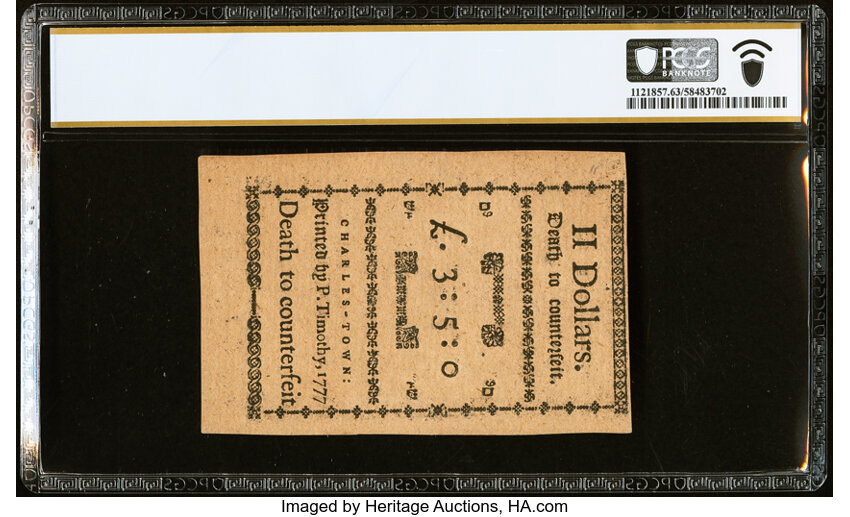 Dec 23, 1776,1777 on the back $2  South Carolina (Fr. SC136b) thumbnail 3