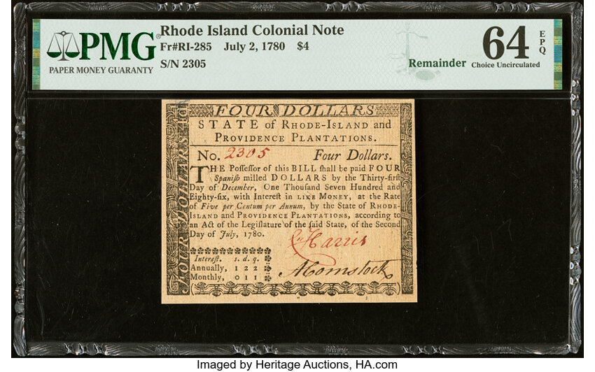 Jul 2, 1780 $4  Rhode Island (Fr. RI285) thumbnail 2
