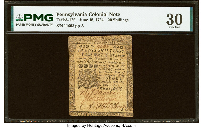 Jun 18, 1764 20s Pennsylvania (Fr. PA126) thumbnail 2