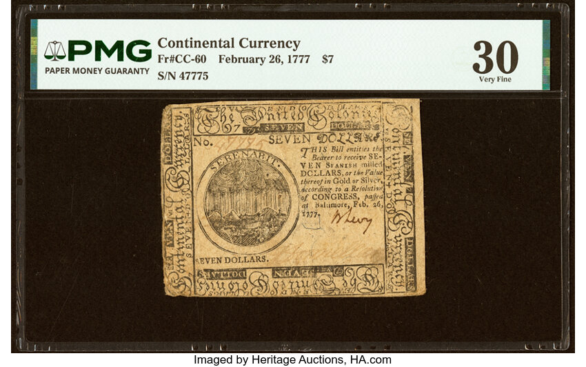 Feb 26, 1777 $7  Continental Congress, Baltimore (Fr. CC60) thumbnail 2
