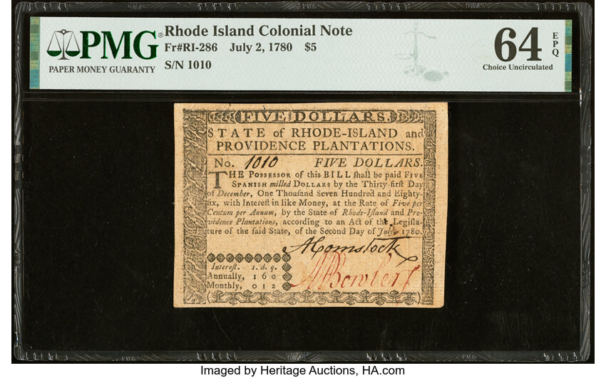 Jul 2, 1780 $5  Rhode Island (Fr. RI286) thumbnail 3