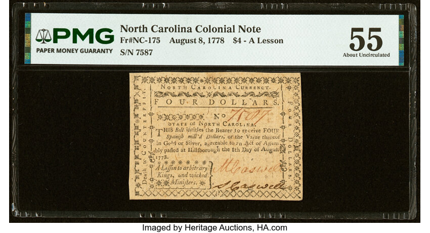 Aug 8, 1778 $4  North Carolina (Fr. NC175) thumbnail 2