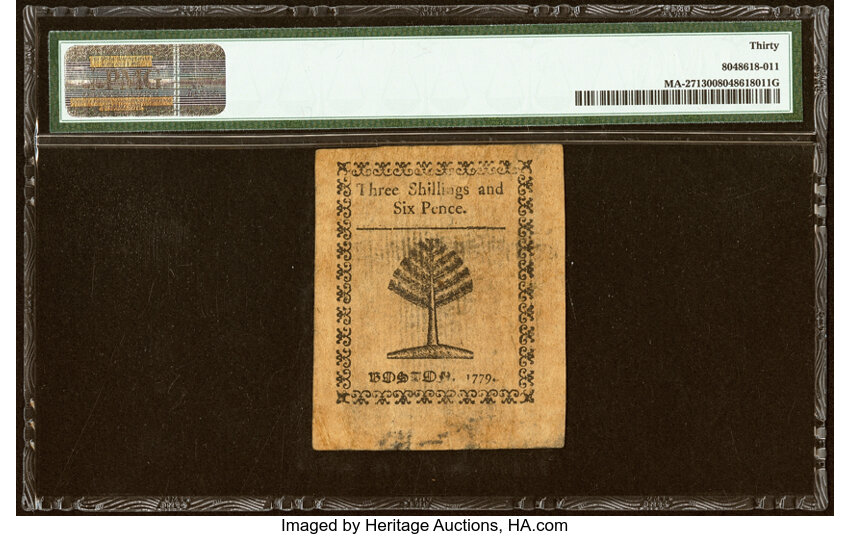 Dec 1, 1779 3s6d Massachussetts (Fr. MA271) thumbnail 3