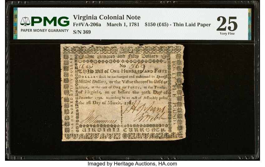 Mar 1, 1781 $150  Virginia, Thin Paper (Fr. VA206a) thumbnail 2