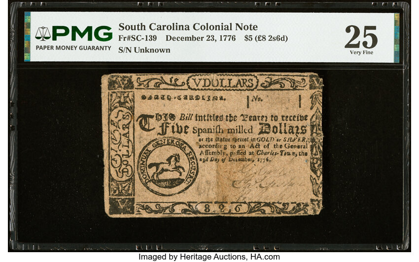 Dec 23, 1776,1777 on the back $5  South Carolina (Fr. SC139) thumbnail 2