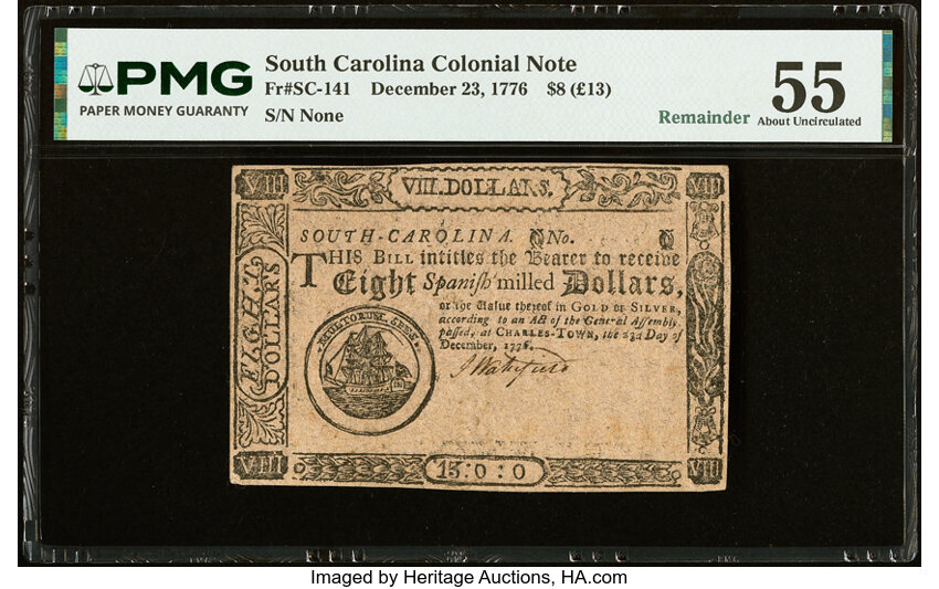 Dec 23, 1776,1777 on the back $8  South Carolina (Fr. SC141) thumbnail 6