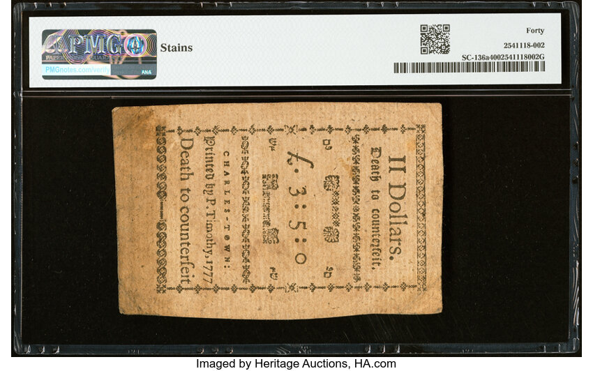 Dec 23, 1776,1777 on the back $2  South Carolina (Fr. SC136a) thumbnail 4