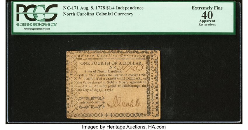 Aug 8, 1778 $1/4 North Carolina (Fr. NC171) thumbnail 2