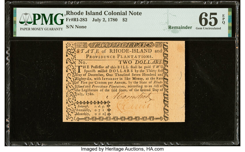 Jul 2, 1780 $2  Rhode Island (Fr. RI283) thumbnail 2