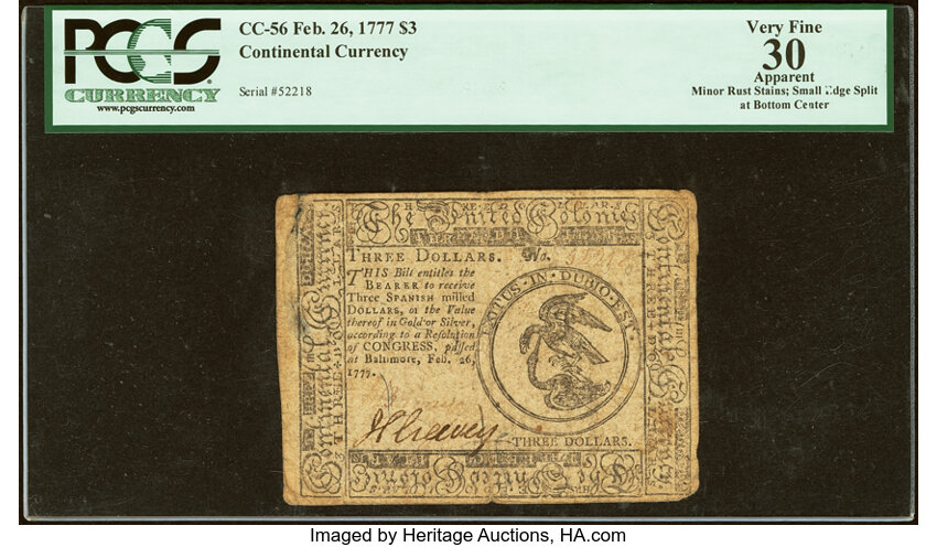 Feb 26, 1777 $3  Continental Congress, Baltimore (Fr. CC56) thumbnail 2