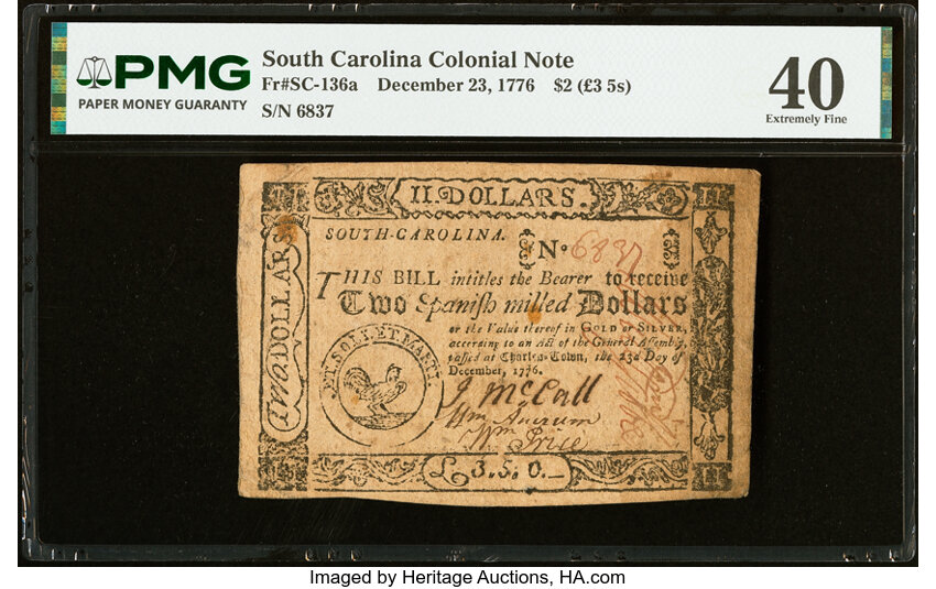 Dec 23, 1776,1777 on the back $2  South Carolina (Fr. SC136a) thumbnail 2