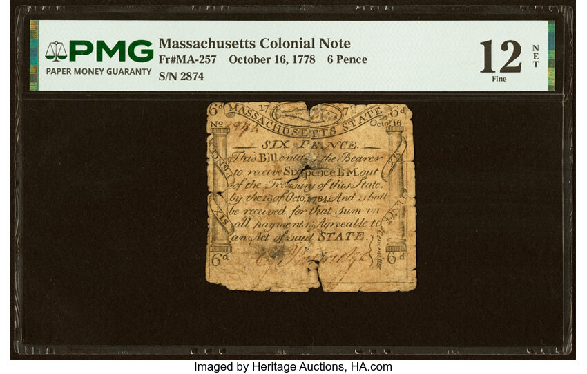 Oct 16, 1778 6d Massachussetts (Fr. MA257) thumbnail 2