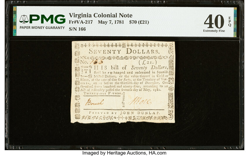 May 7, 1781 $70  Virginia (Fr. VA217) thumbnail 2