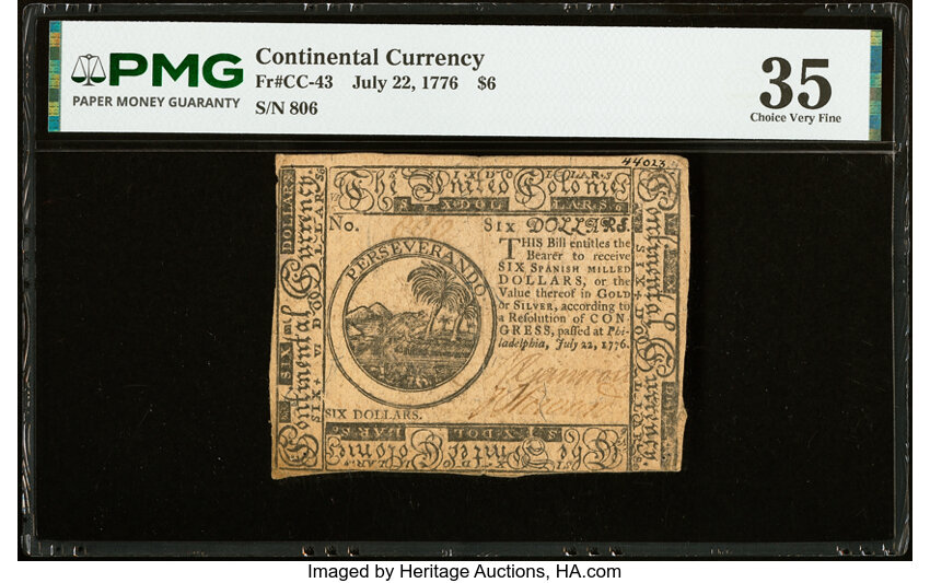 Jul 22, 1776 $6  Continental Congress (Fr. CC43) thumbnail 3