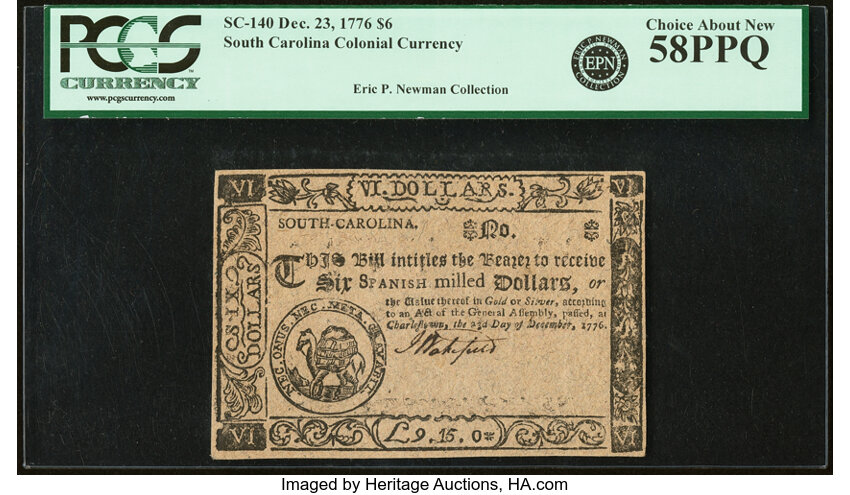 Dec 23, 1776,1777 on the back $6  South Carolina (Fr. SC140) thumbnail 2