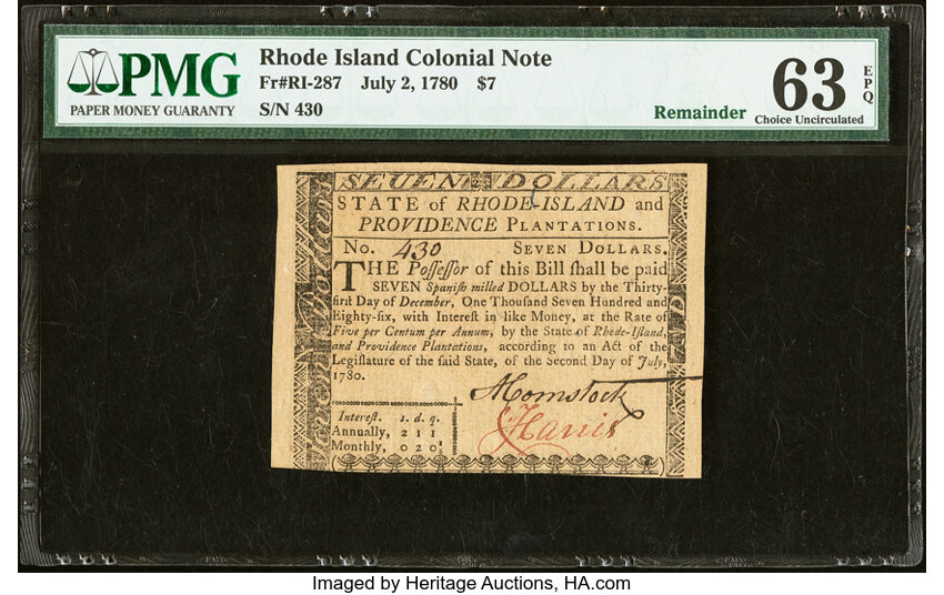 Jul 2, 1780 $7  Rhode Island (Fr. RI287) thumbnail 3