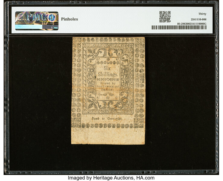 May 1786 6s Rhode Island (Fr. RI296) thumbnail 6