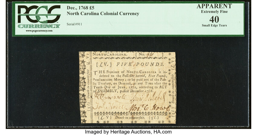 Dec 1768 £5 North Carolina (Fr. NC134) thumbnail 2