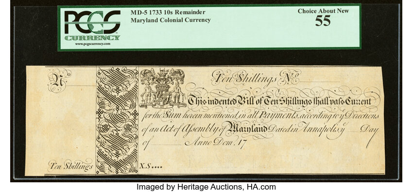 1733 10s Maryland (Fr. MD5) thumbnail 2