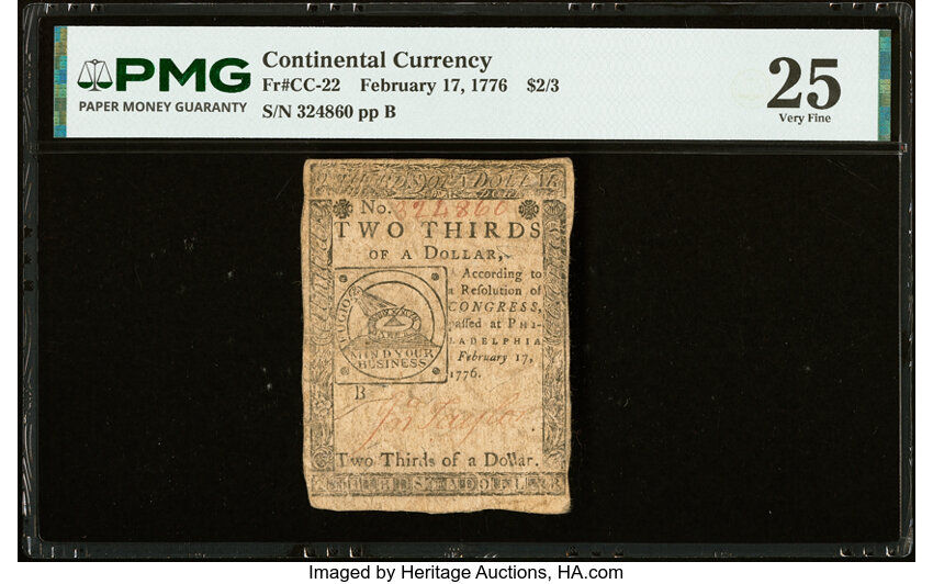Feb 17, 1776 $2/3 Continental Congress (Fr. CC22) thumbnail 4