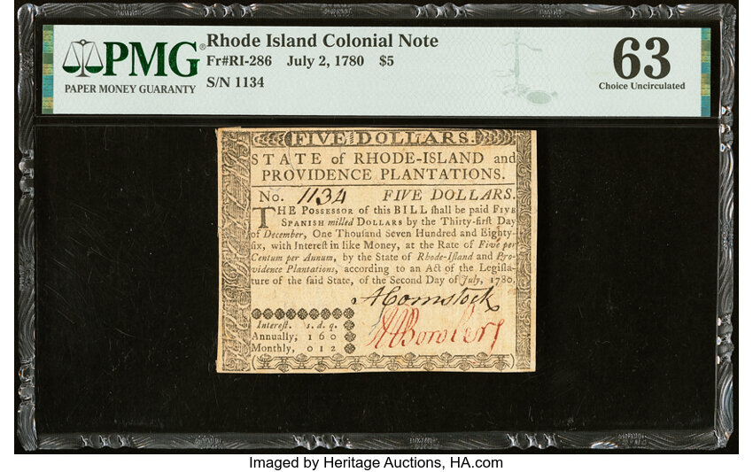 Jul 2, 1780 $5  Rhode Island (Fr. RI286) thumbnail 2