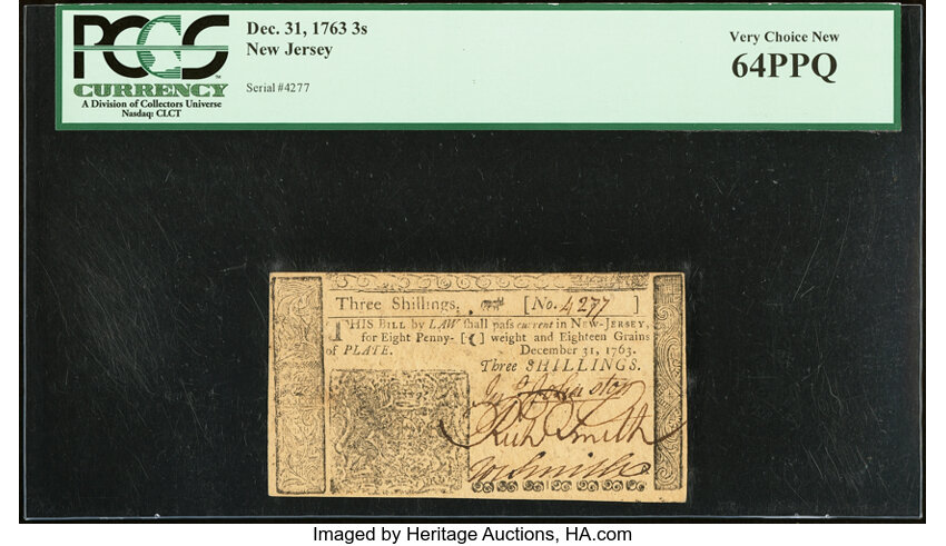 Dec 31, 1763 3s New Jersey (Fr. NJ154) thumbnail 2