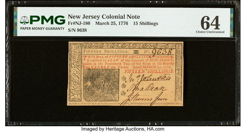 Mar 25, 1776 15s New Jersey (Fr. NJ180) thumbnail 3