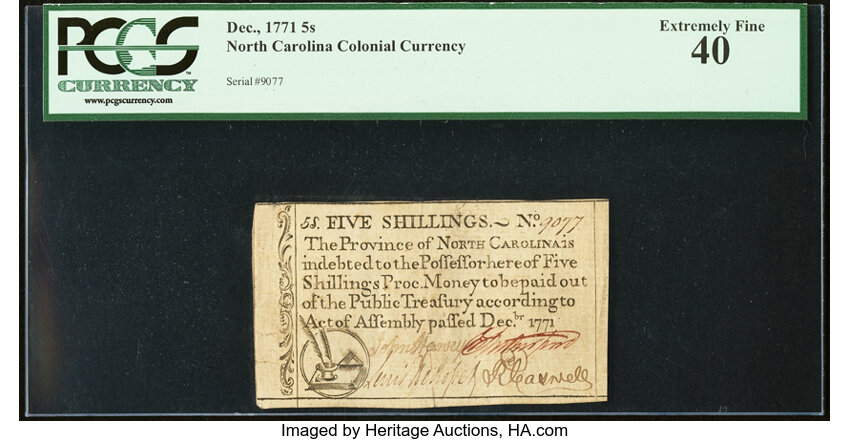 Dec 1771 5s North Carolina (Fr. NC137) thumbnail 2