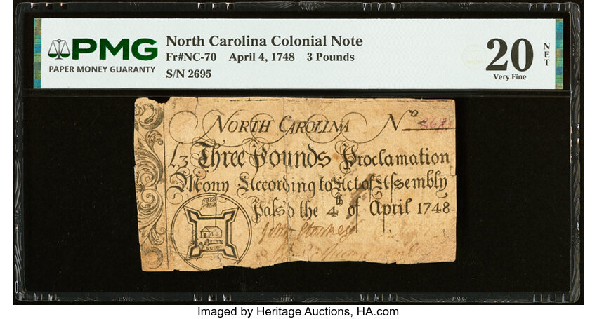 Apr 4, 1748 £3 North Carolina (Fr. NC70) thumbnail 2