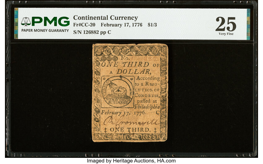 Feb 17, 1776 $1/3 Continental Congress (Fr. CC20) thumbnail 3