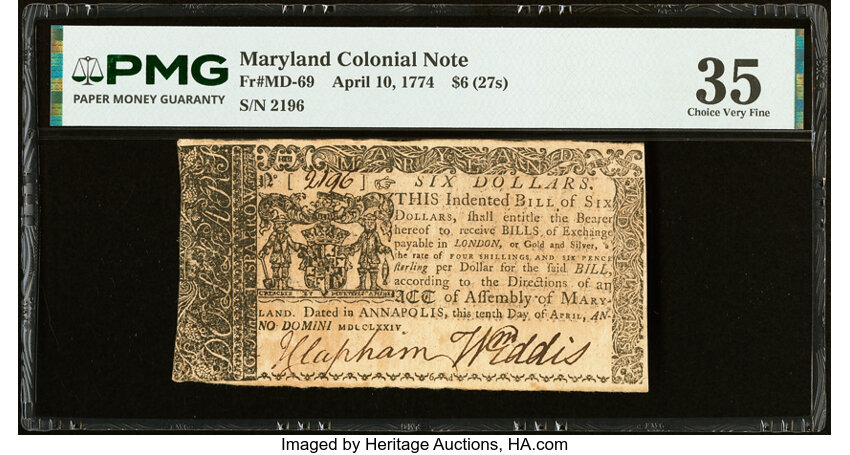 Apr 10, 1774 $6  Maryland (Fr. MD69) thumbnail 2