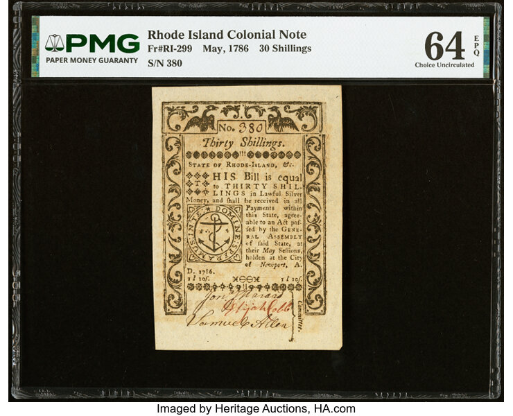 May 1786 30s Rhode Island (Fr. RI299) thumbnail 2