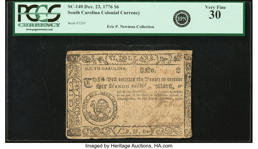 Dec 23, 1776,1777 on the back $6  South Carolina (Fr. SC140) thumbnail 3