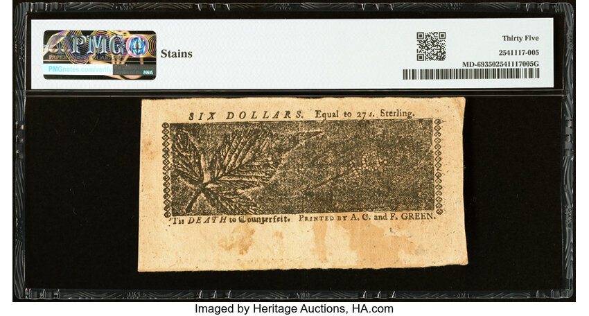 Apr 10, 1774 $6  Maryland (Fr. MD69) thumbnail 9