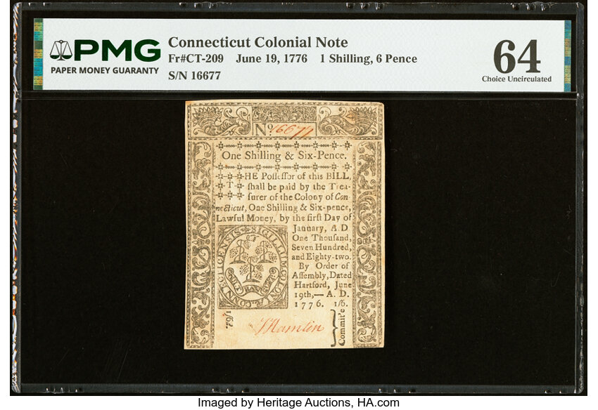 Jun 19, 1776 1s6d Connecticut (Fr. CT209) thumbnail 2