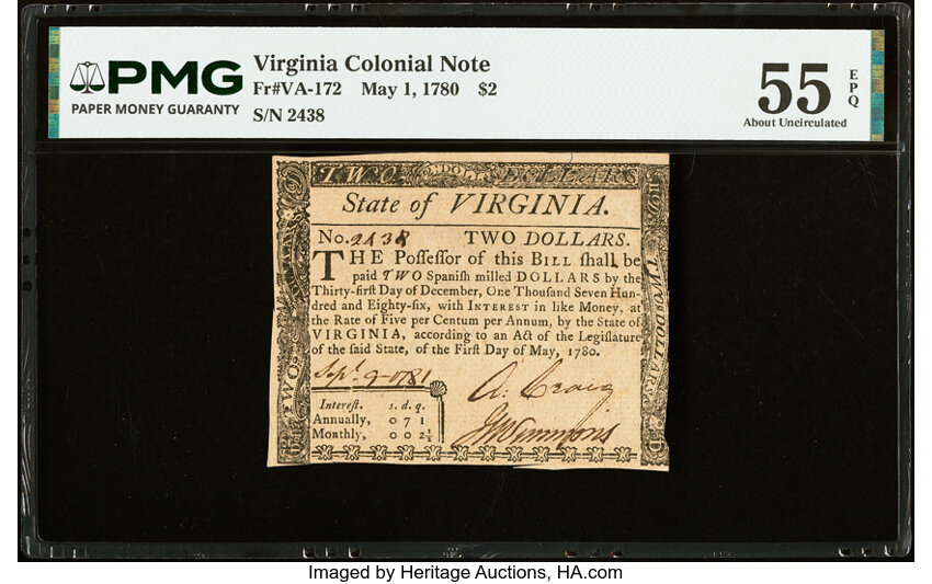 May 1, 1780 $2  Virginia (Fr. VA172) thumbnail 2
